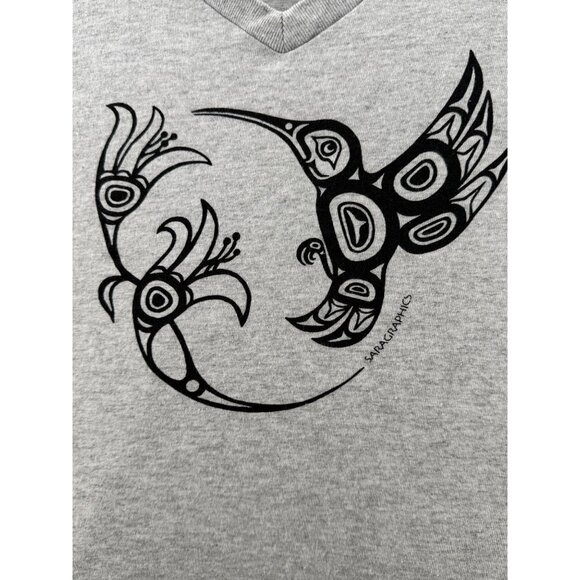Gray V-Neck T-Shirt With Tribal Bird Design By Port & Company - XXL - Picture 3 of 6